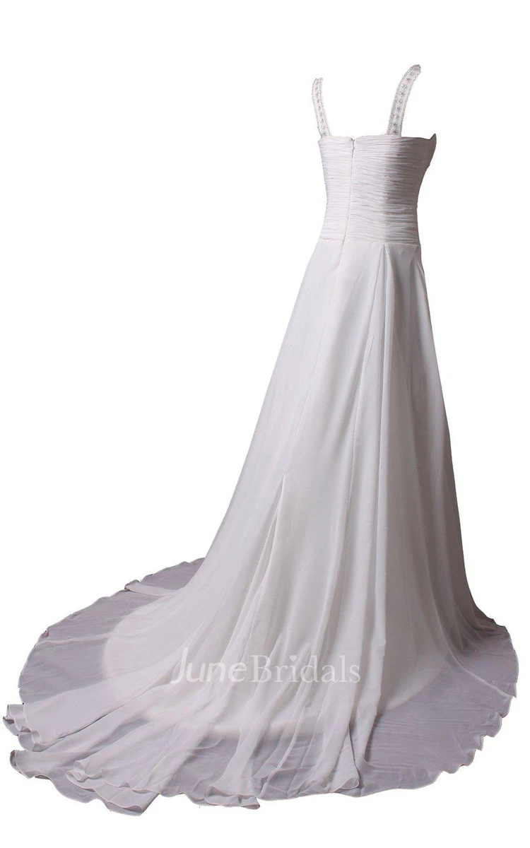 Sleeveless A-line Long Dress With Pleats and Beadings