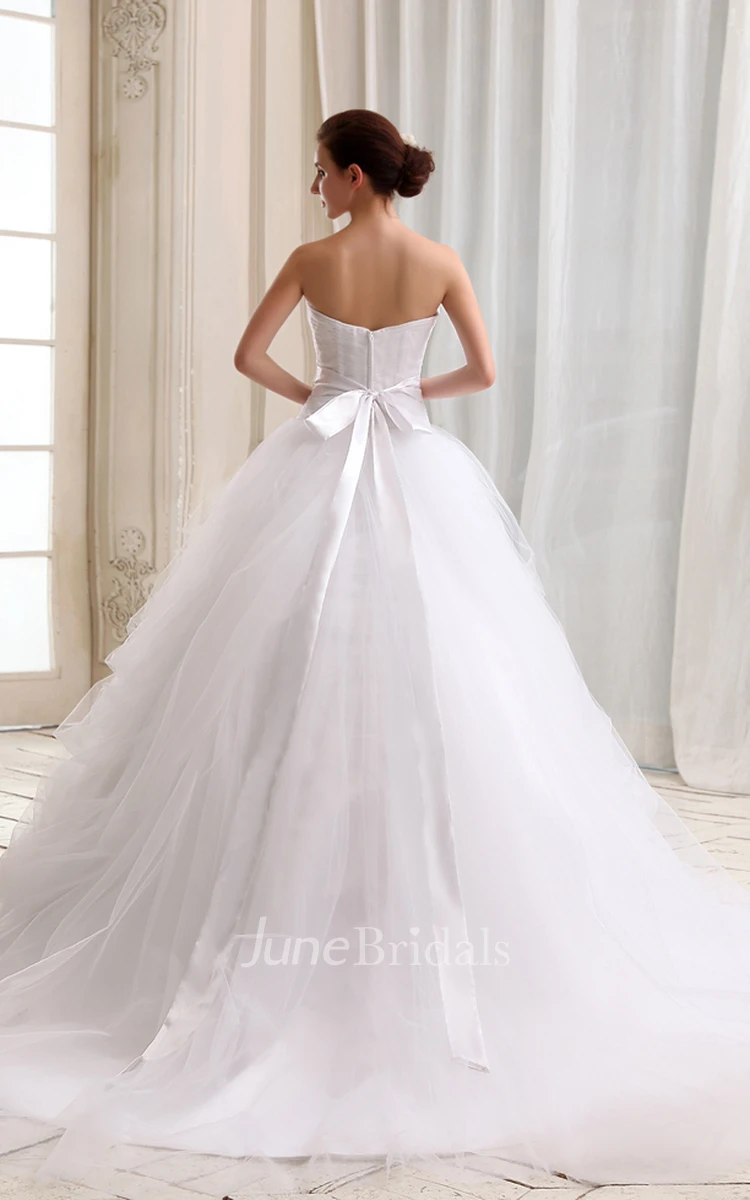 A-Line Sweetheart Sleeveless Ball Gown With Court Train And Soft Tulle