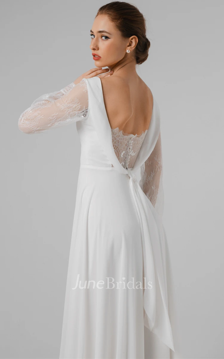 Vintage A Line V-neck Chiffon and Lace Wedding Dress with Split Front