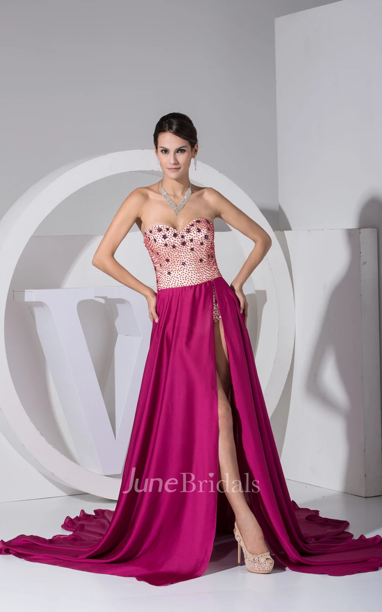 Vibrant Front-Split Long Dress With Beaded Top