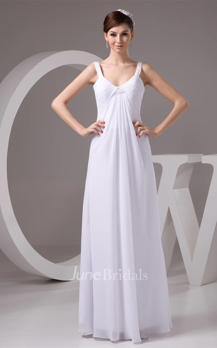 Strapped Chiffon Empire Maxi Dress with Pleats and Beading