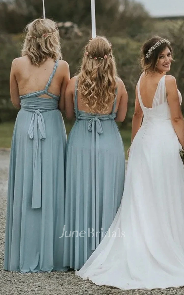 Jersey Casual Convertible Beach Bridesmaid Dress with Open Back and Ribbon