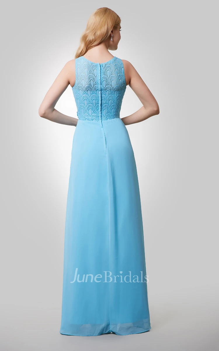 A-Line Chiffon Sleeveless Dress With Lace Bodice and Beaded Flowers