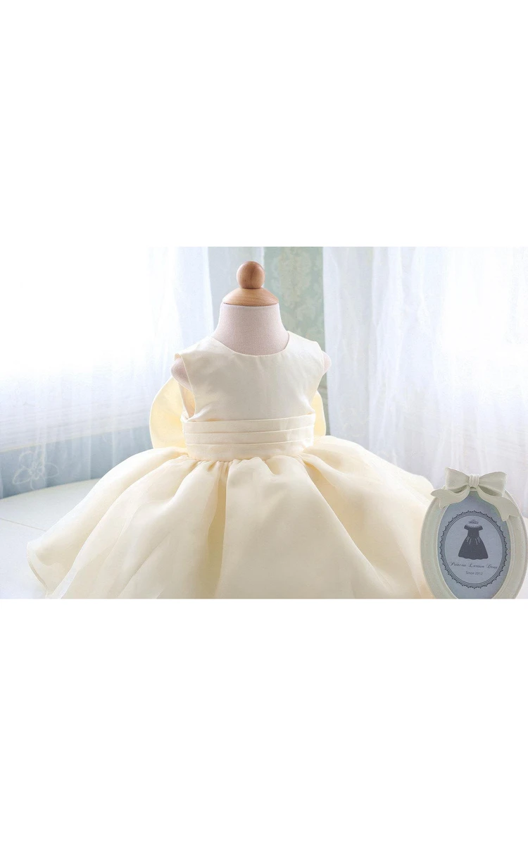 Sleeveless Jewel Neck Satin Bow Sash Organza Baby First Communion Dress
