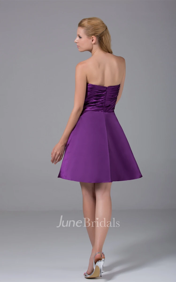 Strapless Satin A-Line Short Dress with Ruching