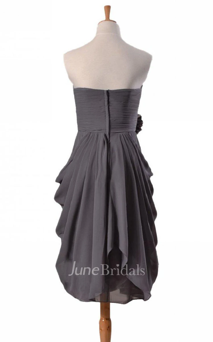 Strapless Short Ruched Chiffon Dress With Flower