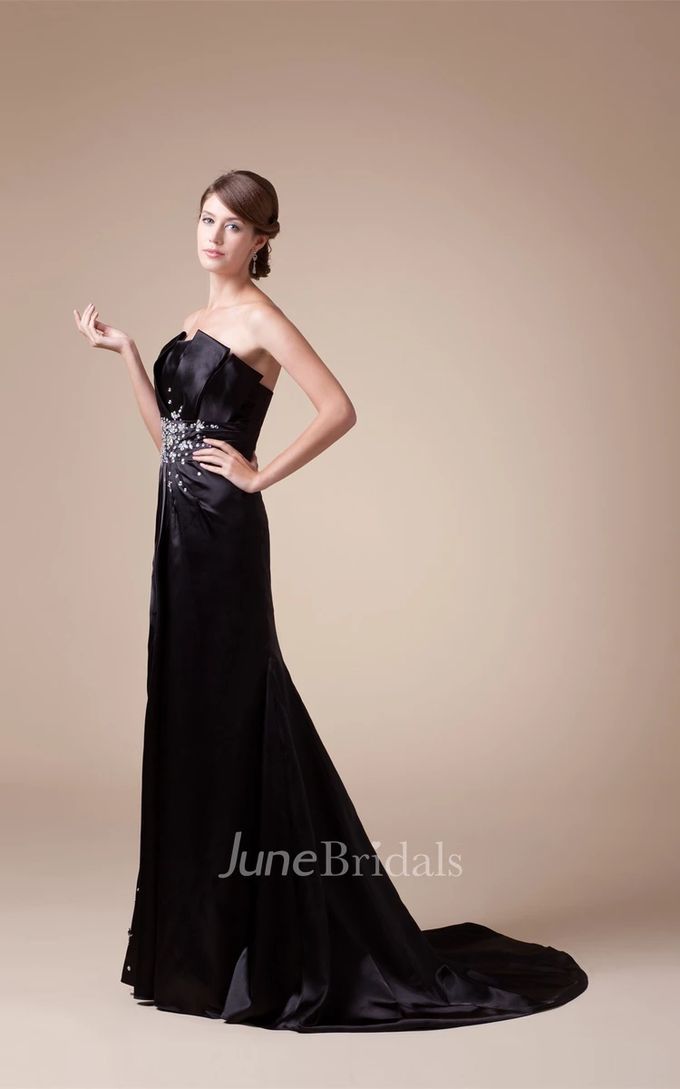 Sequined A-Line Strapless Satin Dress with Court Train