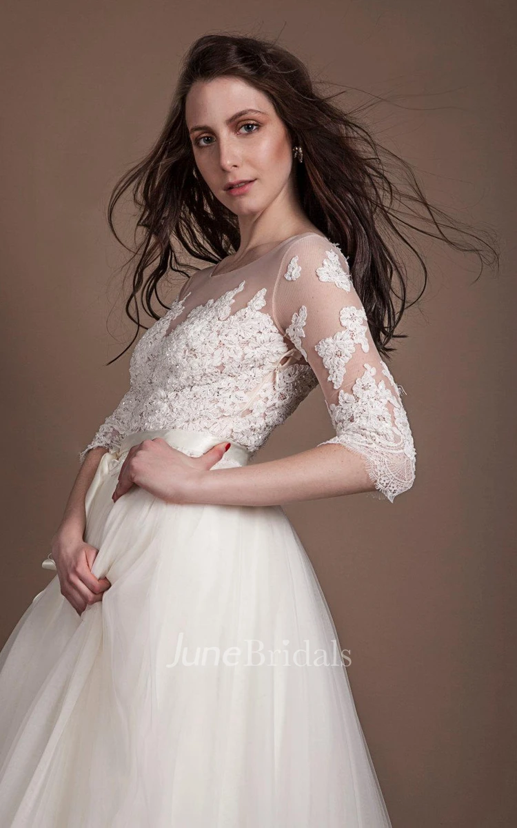 Tulle Lace Dress With Beading Appliques Illusion Button Zipper