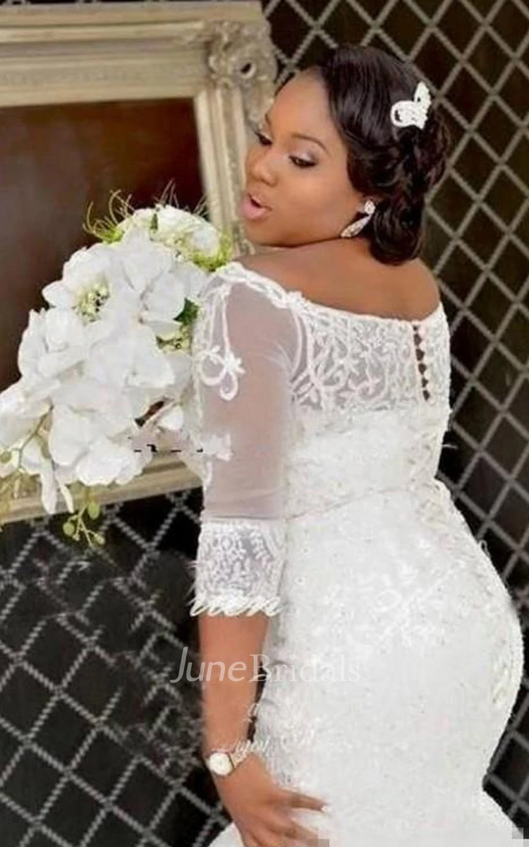 Elegant Half Long Sleeve Lace Appliques Off Shoulder Plus Size Wedding Dresses 