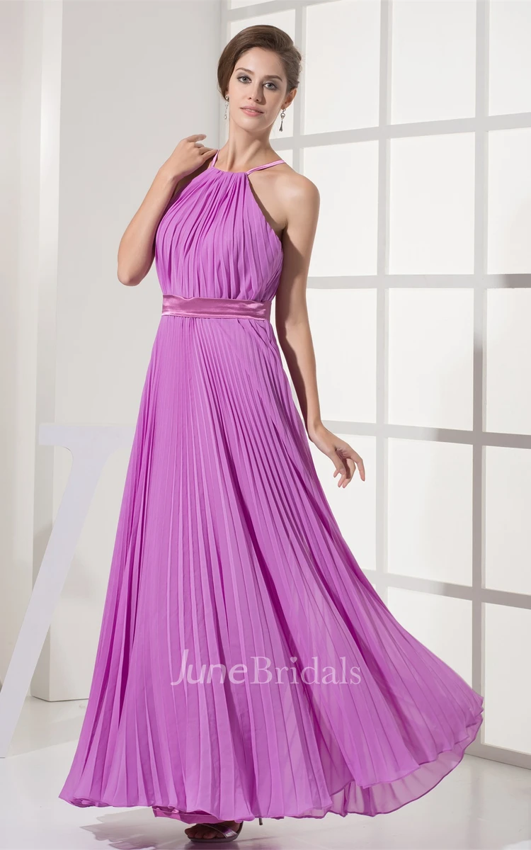 Sleeveless A-Line Maxi Dress with Overall Ruched Design