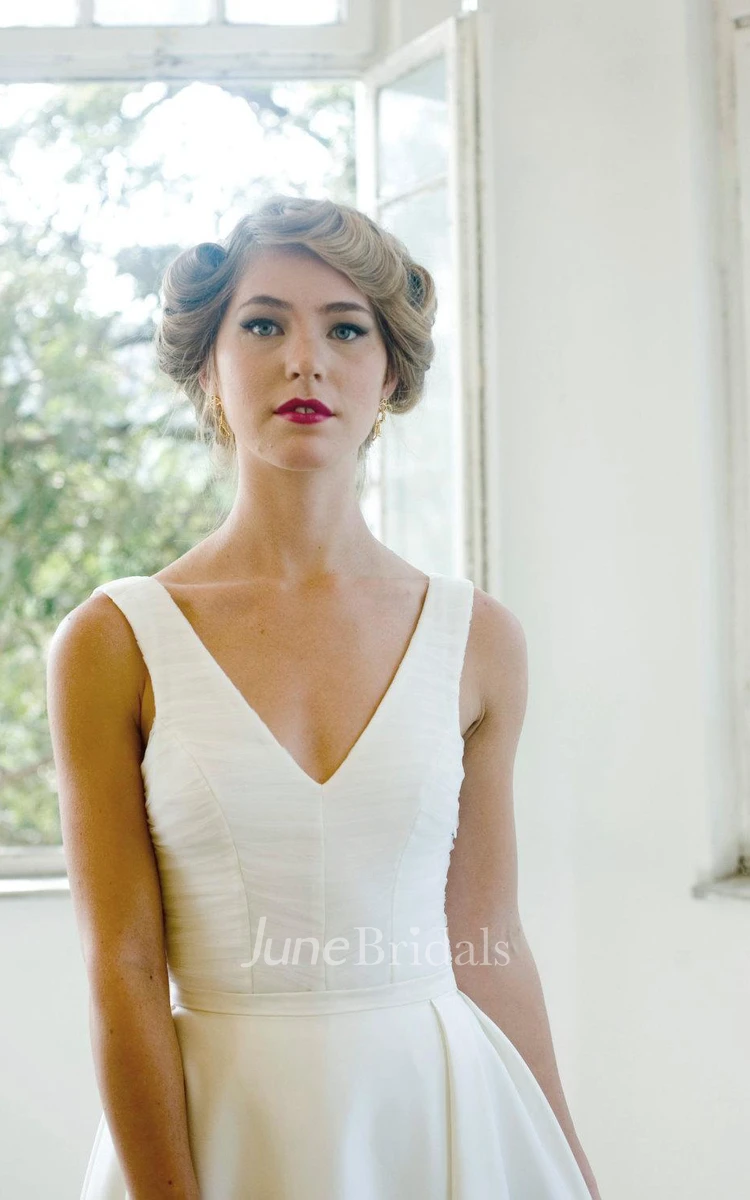 Elegant V-Neck Sleeveless Floor-Length A-Line Satin Wedding Dress