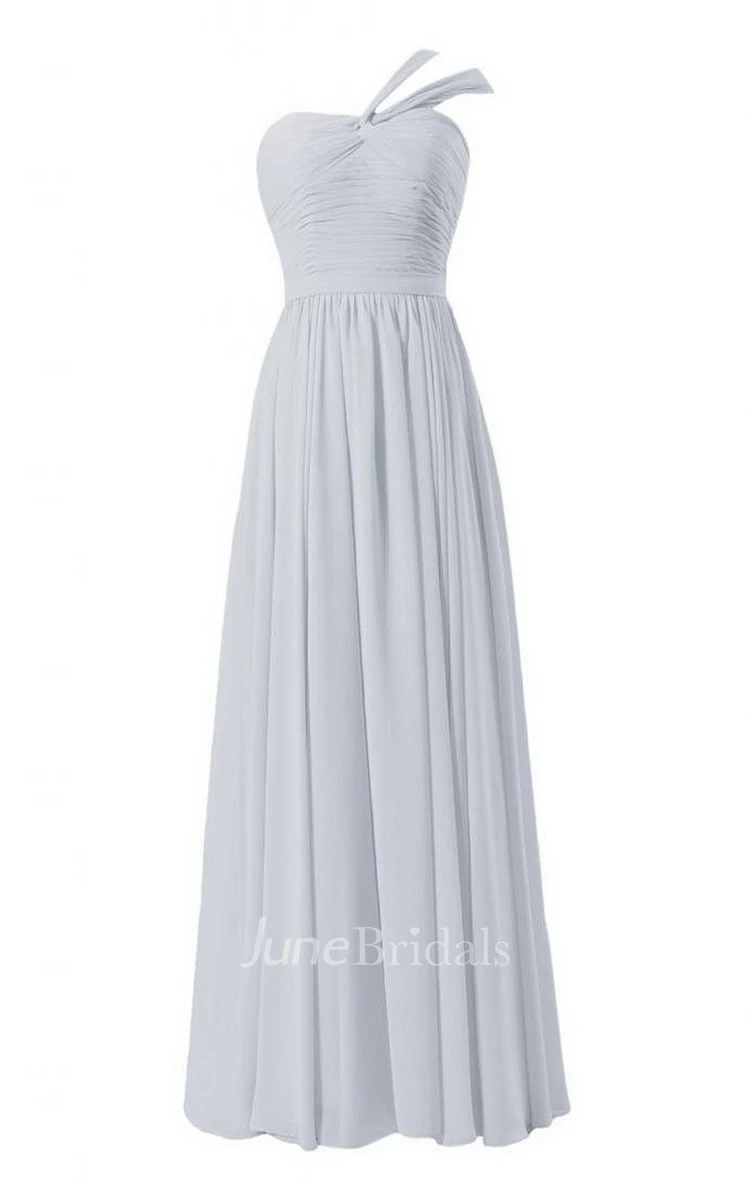 One-shoulder Long Chiffon Gown With Ruched Bodice
