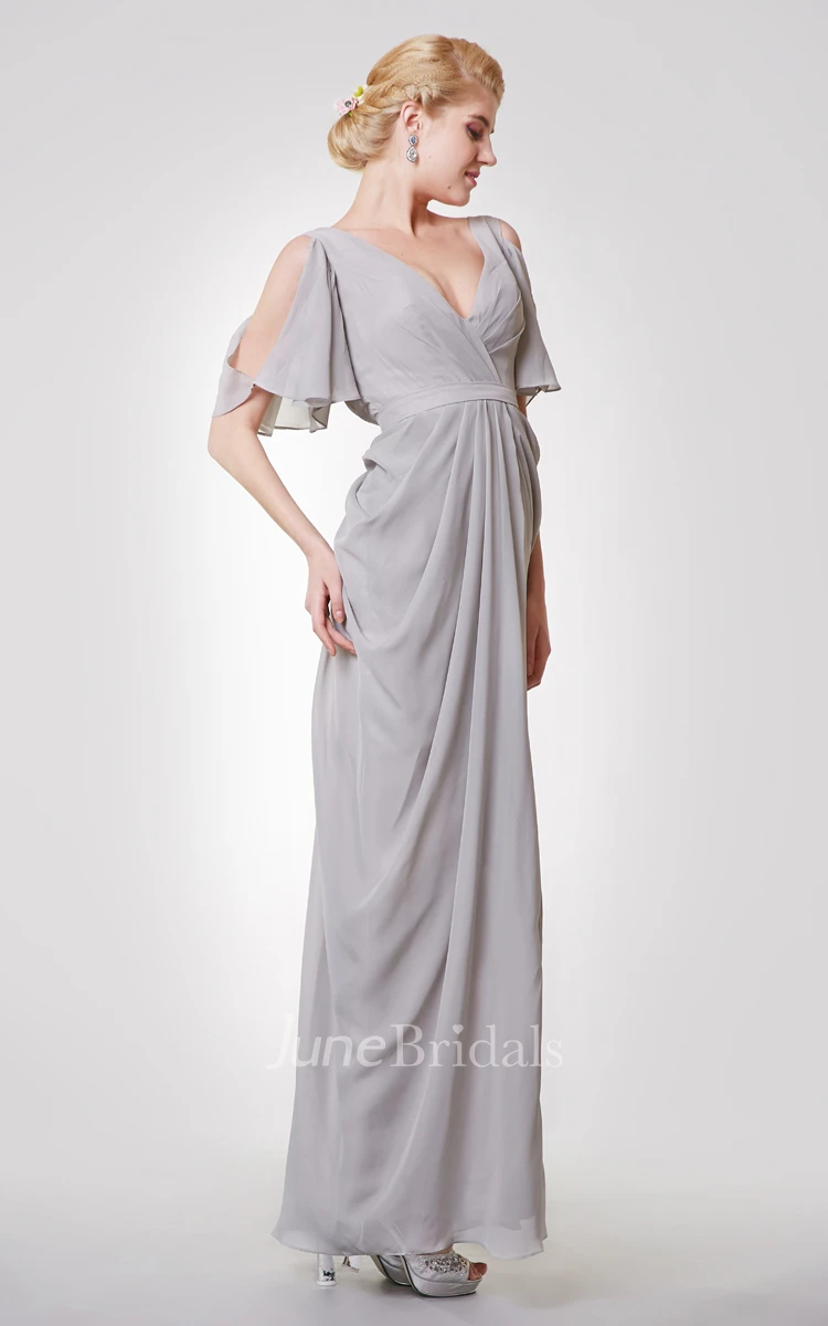 Deep-V Neck Long Formal Dress with Split Sleeves