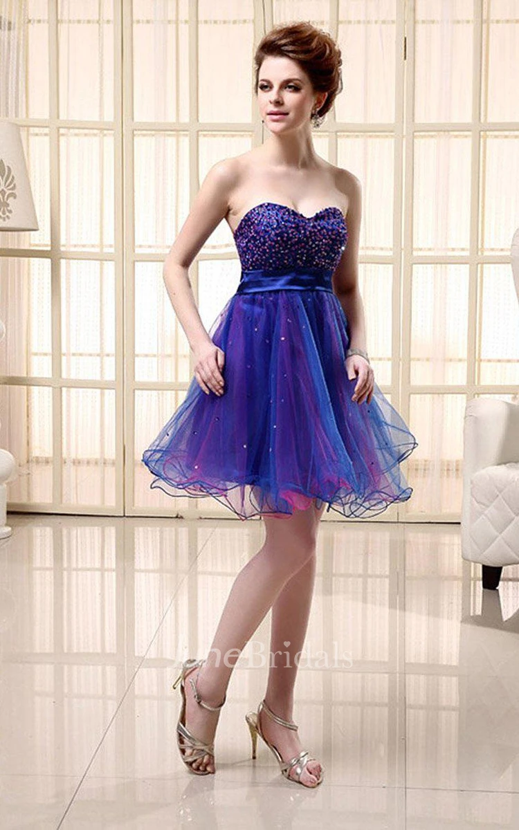 Sweetheart A-line Short Dress With Ruffles and Sequins