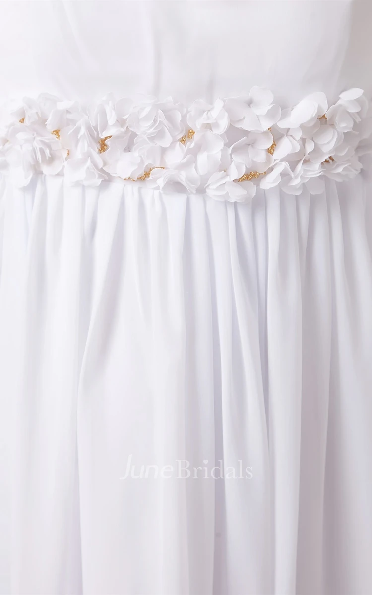 V-Neck Sleeveless Chiffon Long Dress with Floral Waist