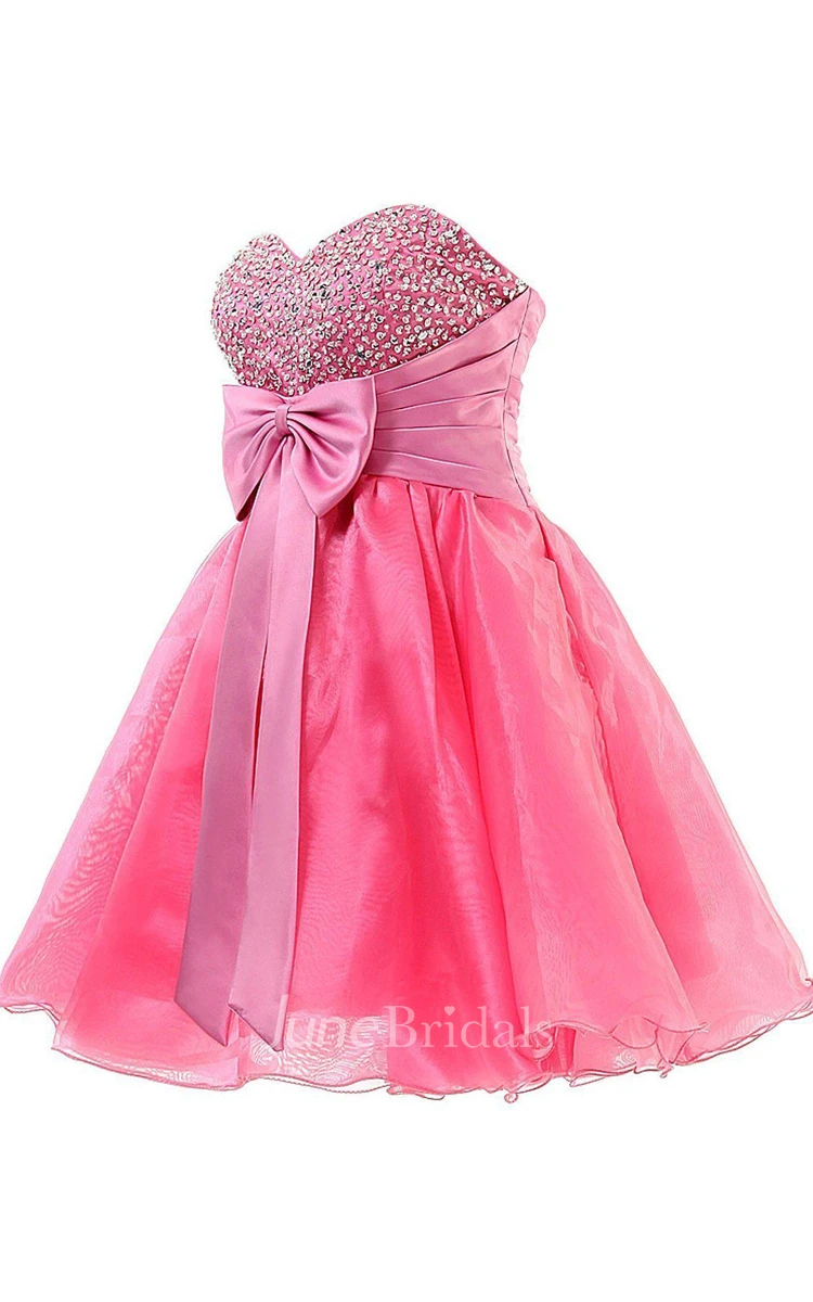 Sweetheart A-line Dress With Bow and Sequins