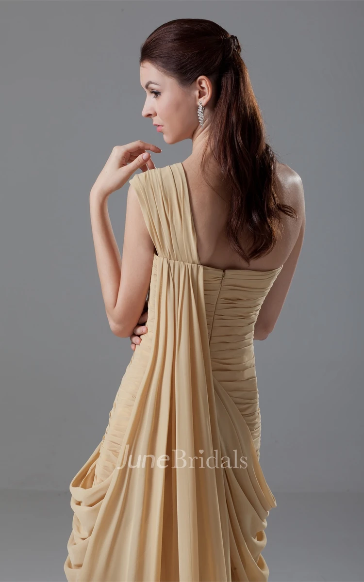 One-Shoulder Criss-Cross Maxi Gown with Draping