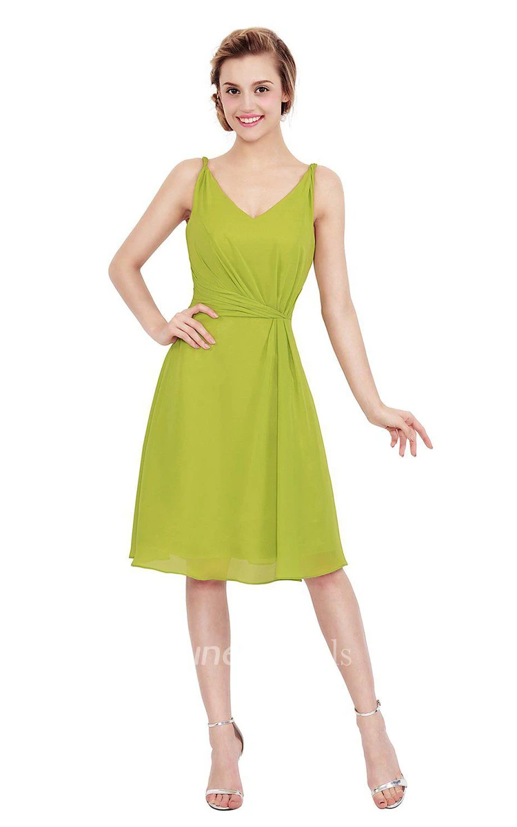 Simple Sleeveless A-line Ruched Chiffon Dress