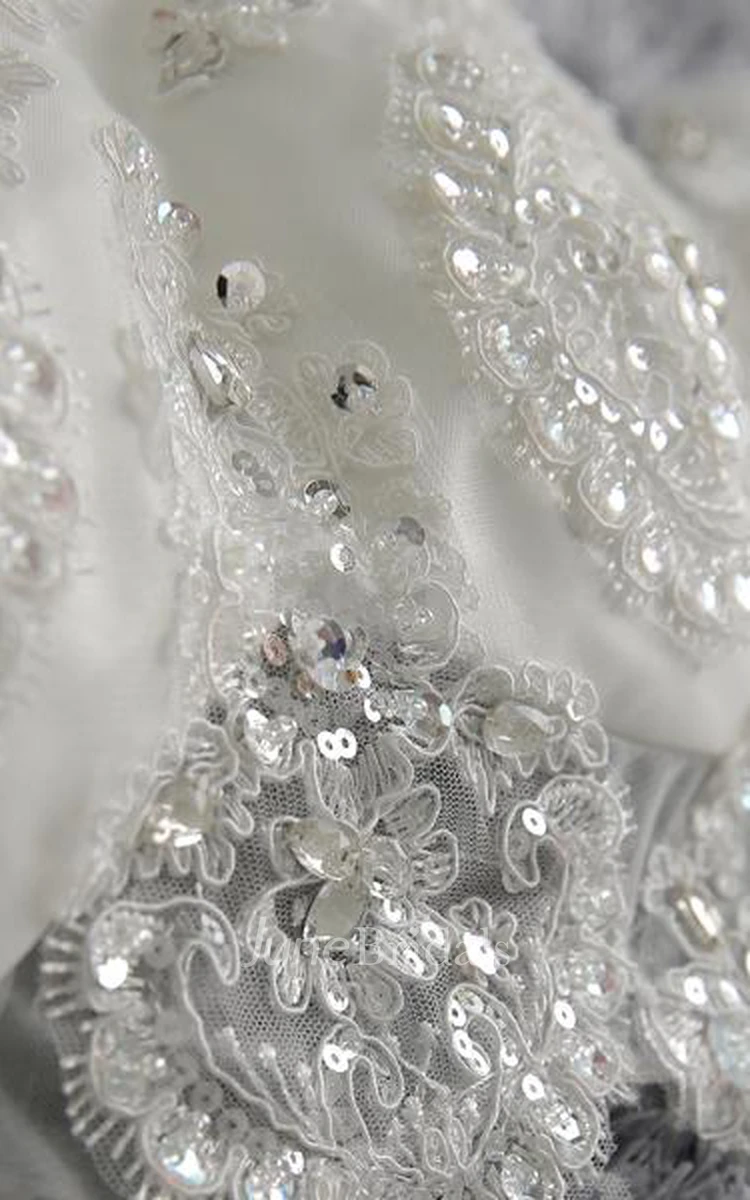 Romantic Tulle Lace Beadings Wedding Dress 3 4-Long Sleeve Princess