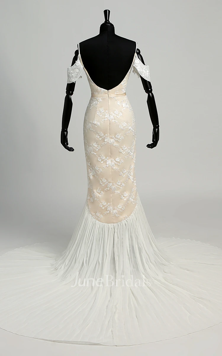 Off-the-shoulder Deep-v Back Mermaid Lace Wedding Dress