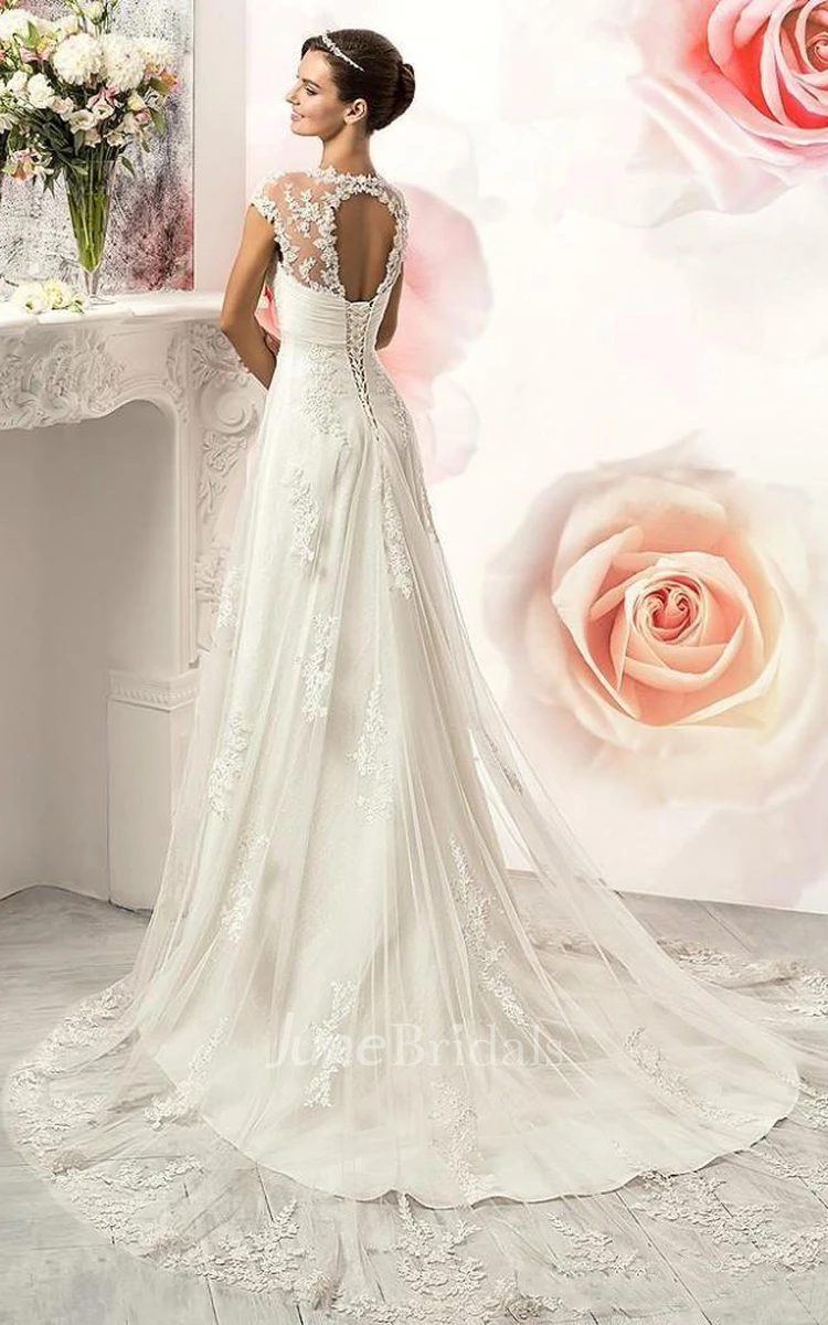 A-Line Sheath Mini Sweetheart Sleeveless Bell Cap Illusion Beading  Appliques Illusion Court Train Illusion Lace-Up Back Lace Dress - June  Bridals