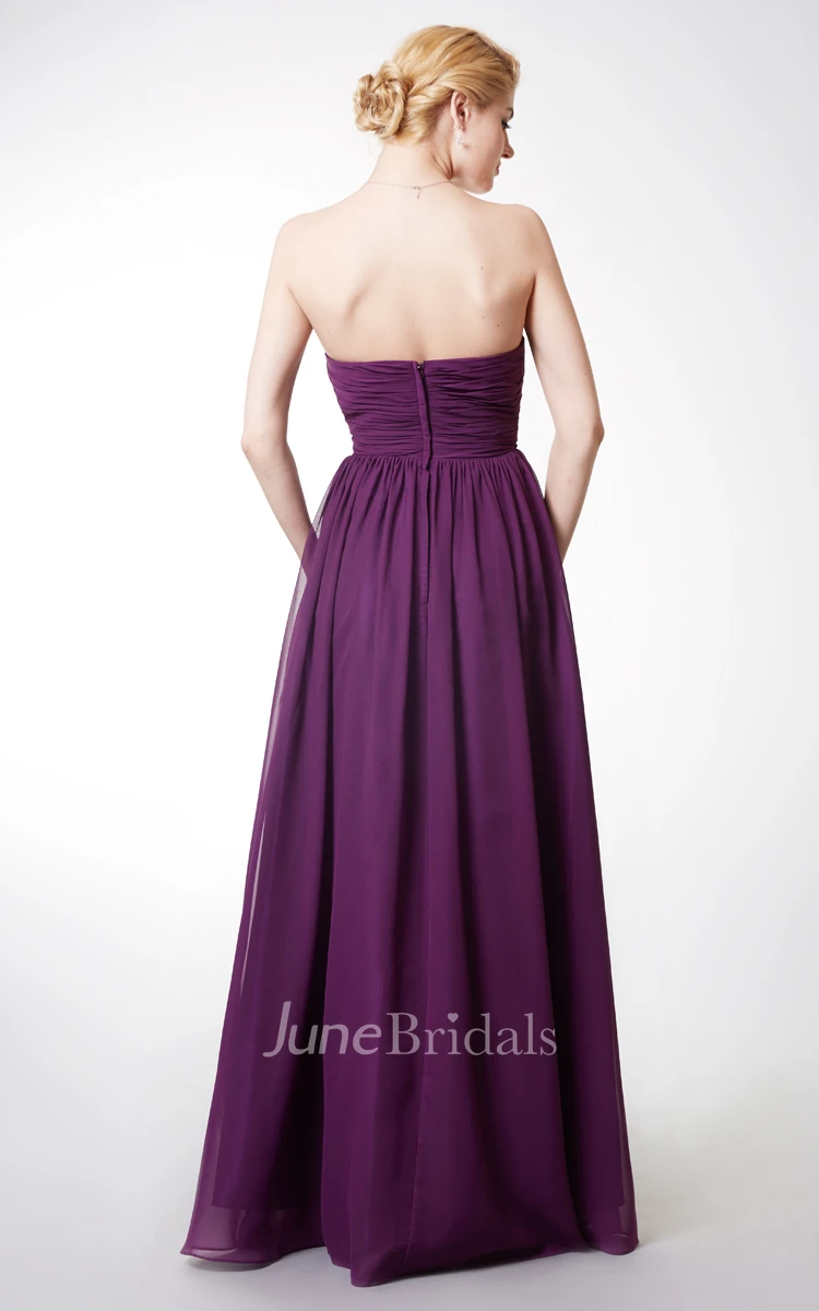 Strapless Ruched Empire Long Bridesmaid Dress