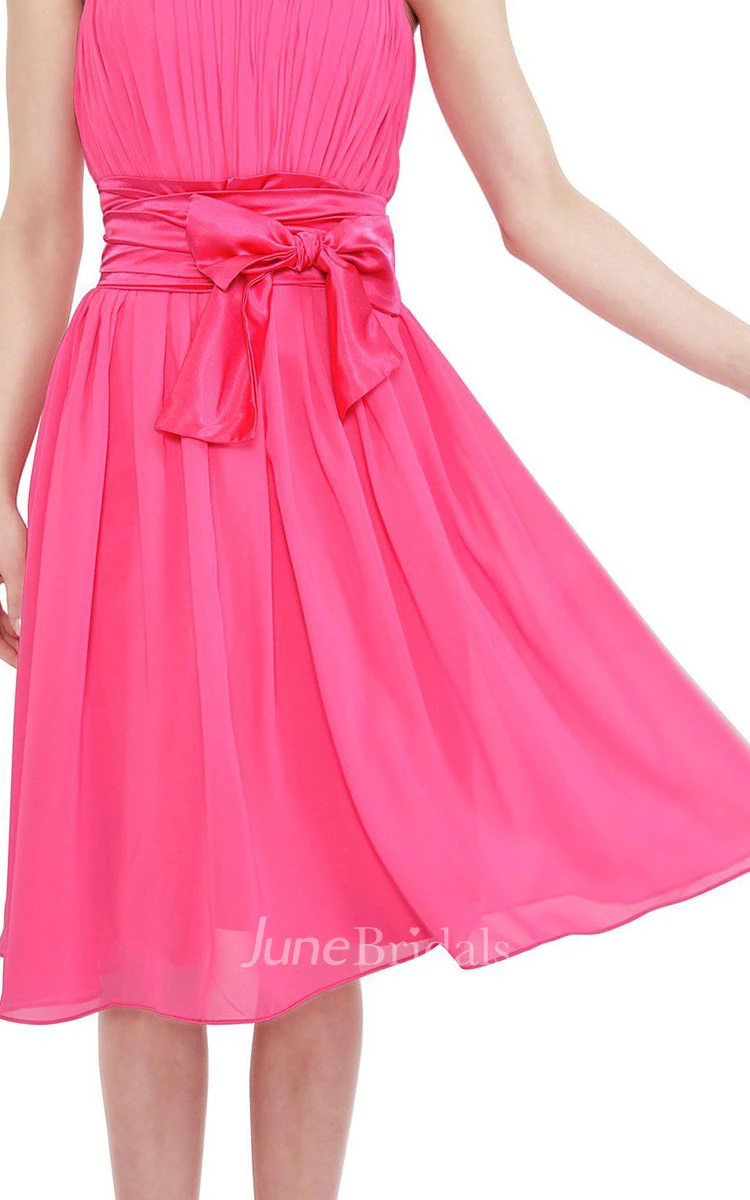 Strapless Knee-length Dress With Pleats and Bow