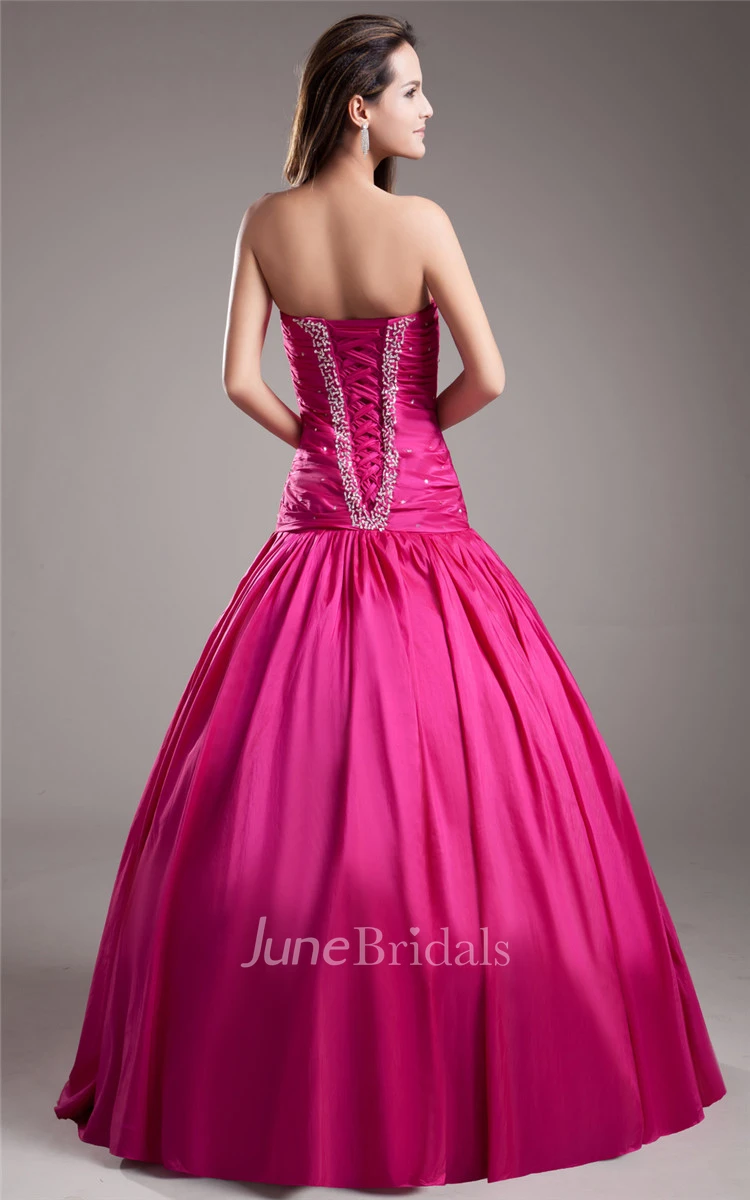 A-Line Taffeta Ball Gown With Ruching And Embellished Bodice