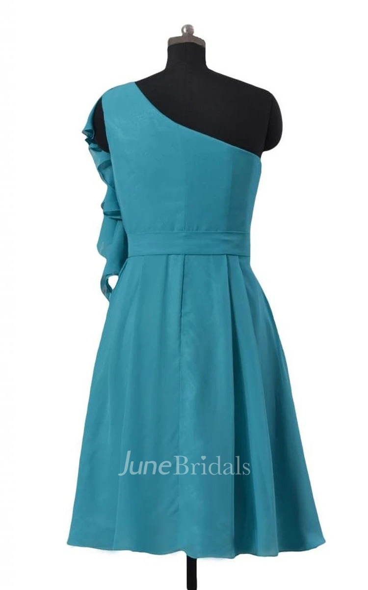One-shoulder Drapped Sleeve Knee-length Pleated Chiffon Dress