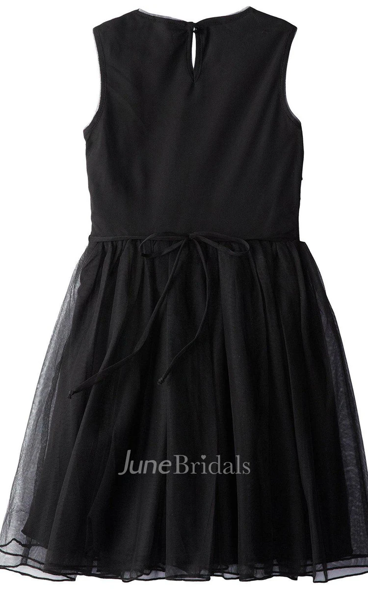Sleeveless A-line Bowed Jersey Dress With Appliques