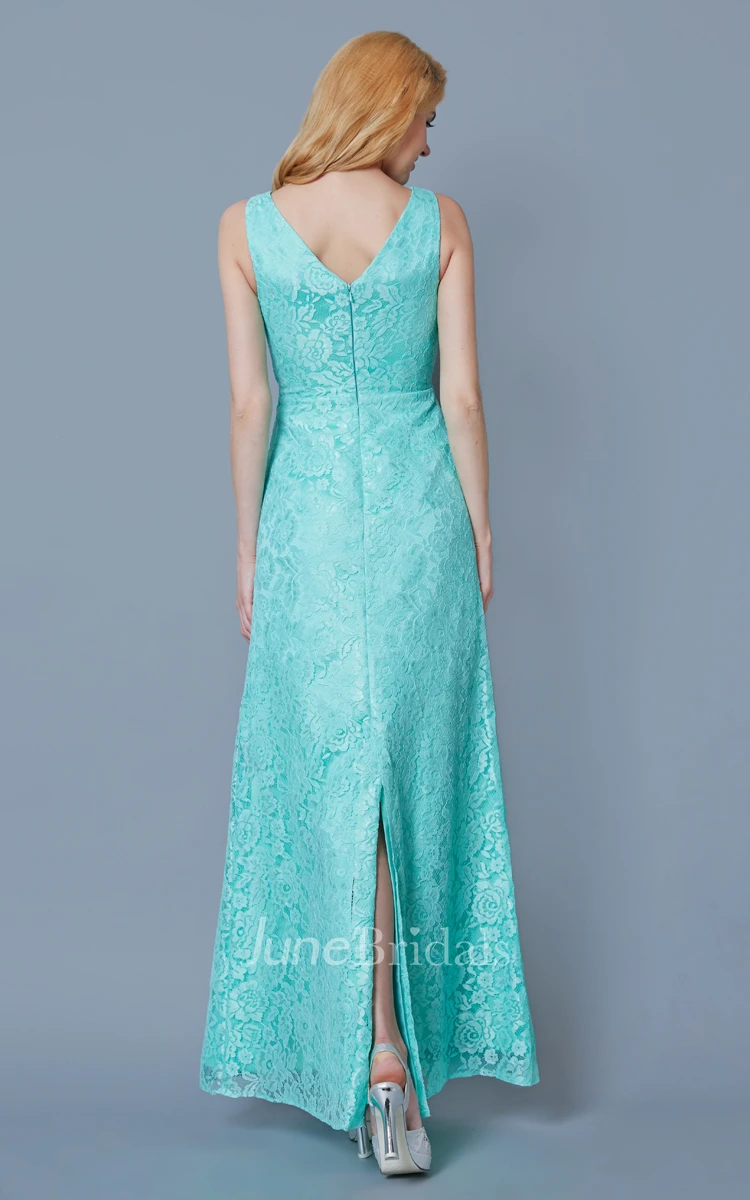 Exquisite V Neck Long Lace Formal Dress