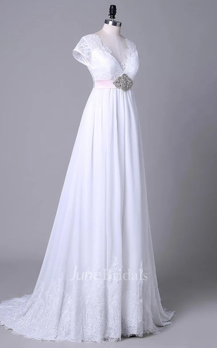 Tea-Length Off-The-Shoulder One-Shoulder V-Neck Beading Chiffon Lace Sequins Satin Dress