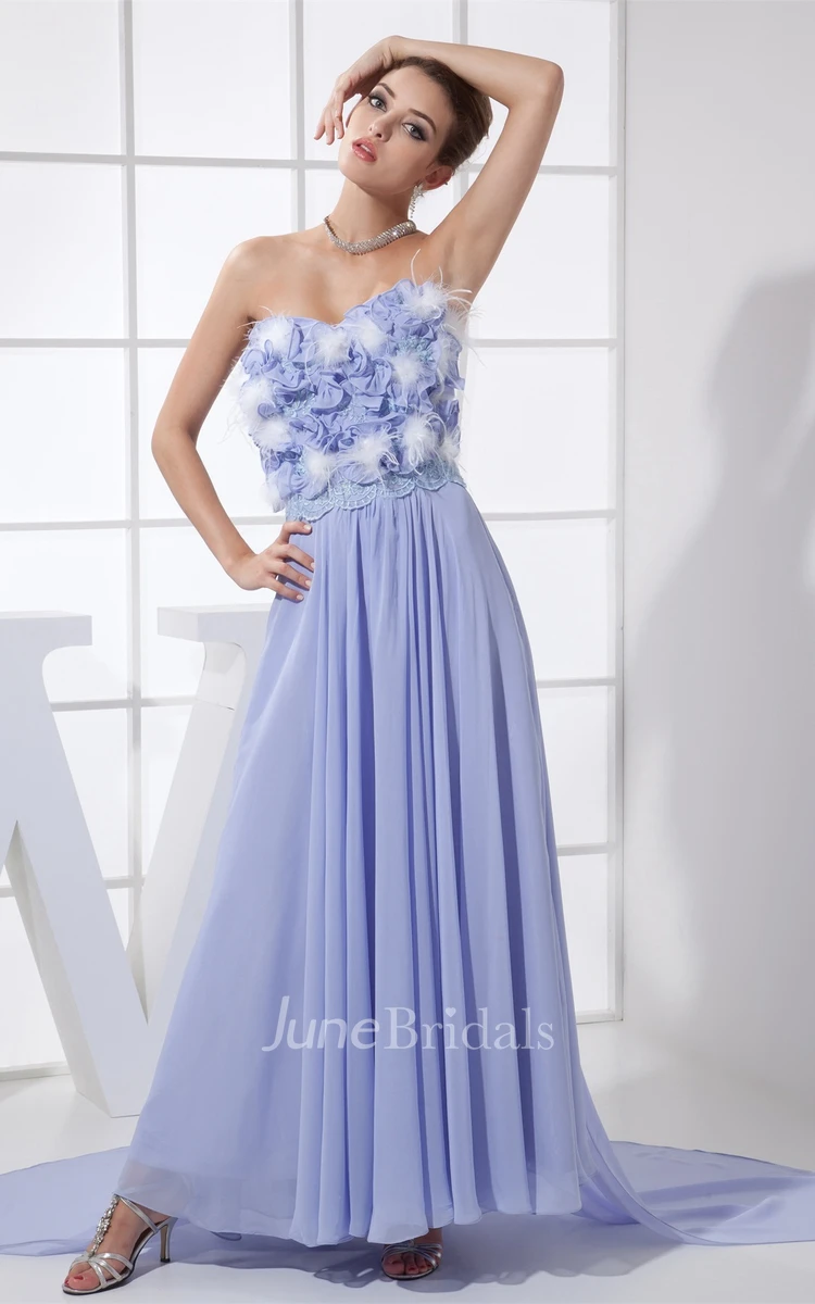 Sweetheart Pleated Chiffon Long Dress with Floral Top