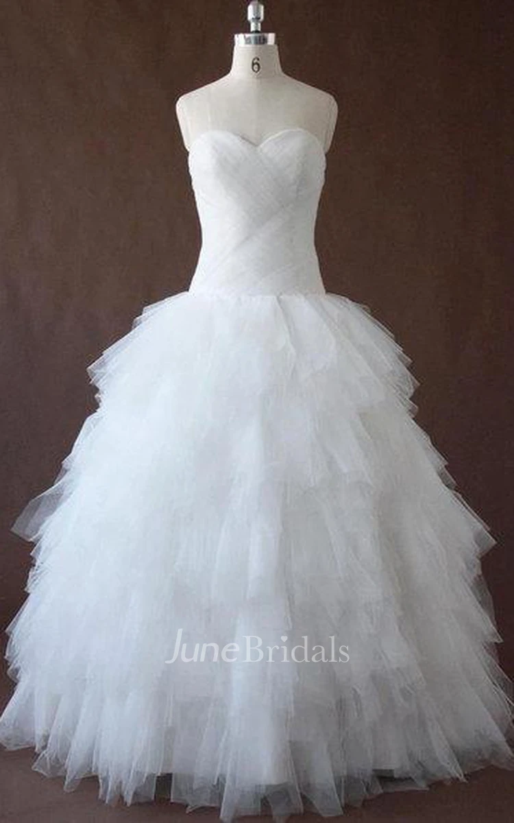 Sweetheart Tulle Lace Satin Dress With Pleats Criss Cross Tiers Corset Back
