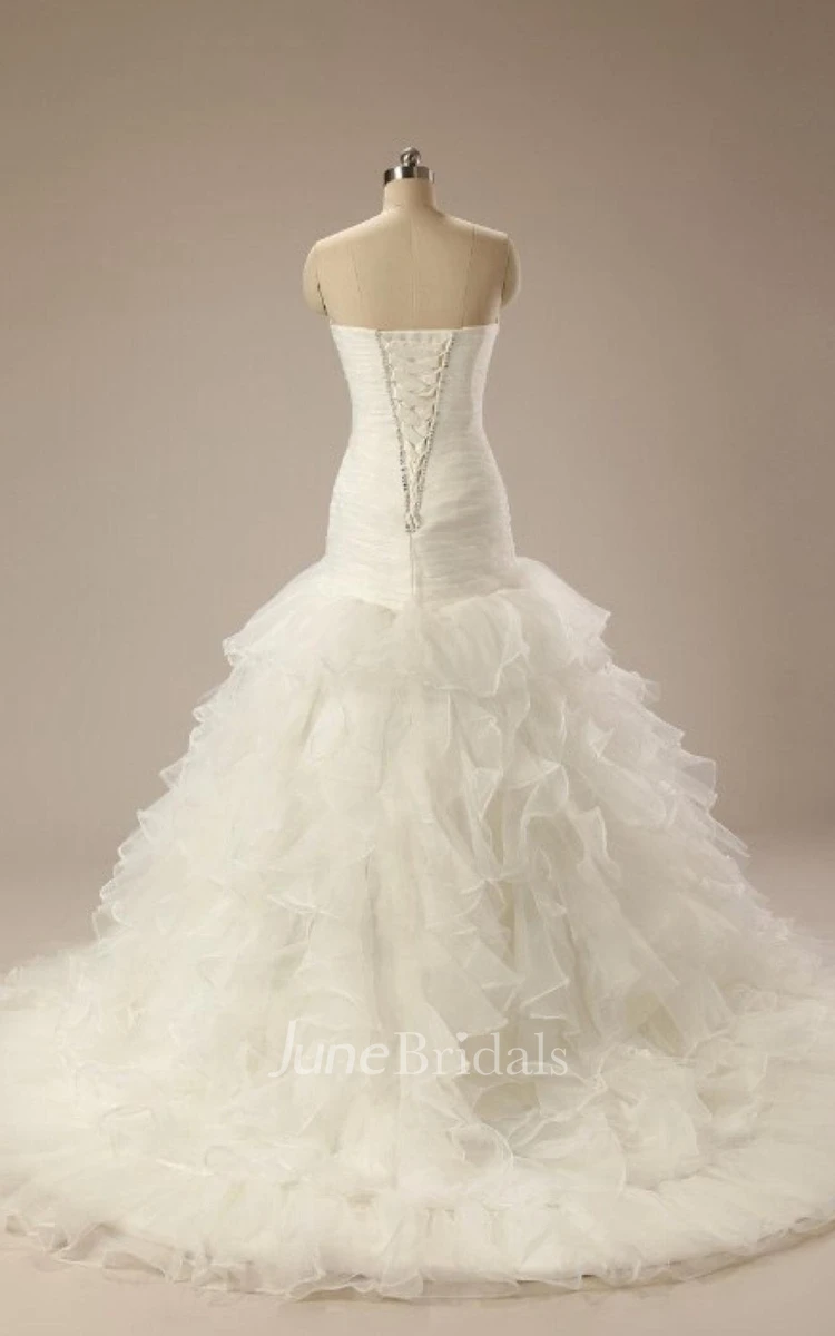 Sweetheart Lace-Up Back Mermaid Chiffon Wedding Dress With Ruffles And Ruching