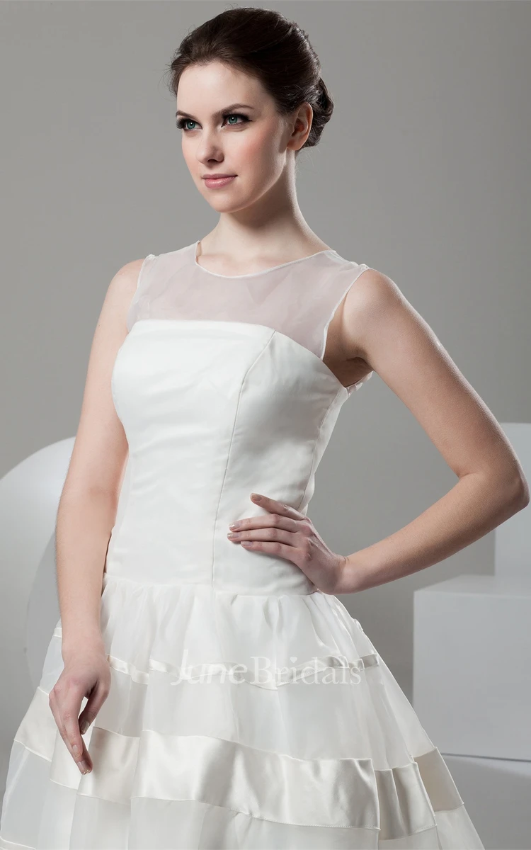 Sleeveless A-Line Gown with Illusion Neckline and Keyhole Back