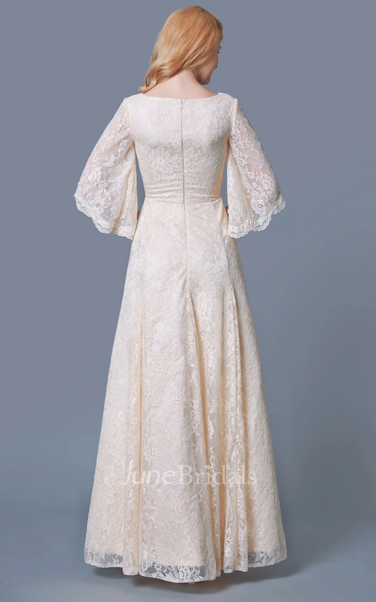 Vintage Long Lace Bridesmaid Dress with Bell Sleeves