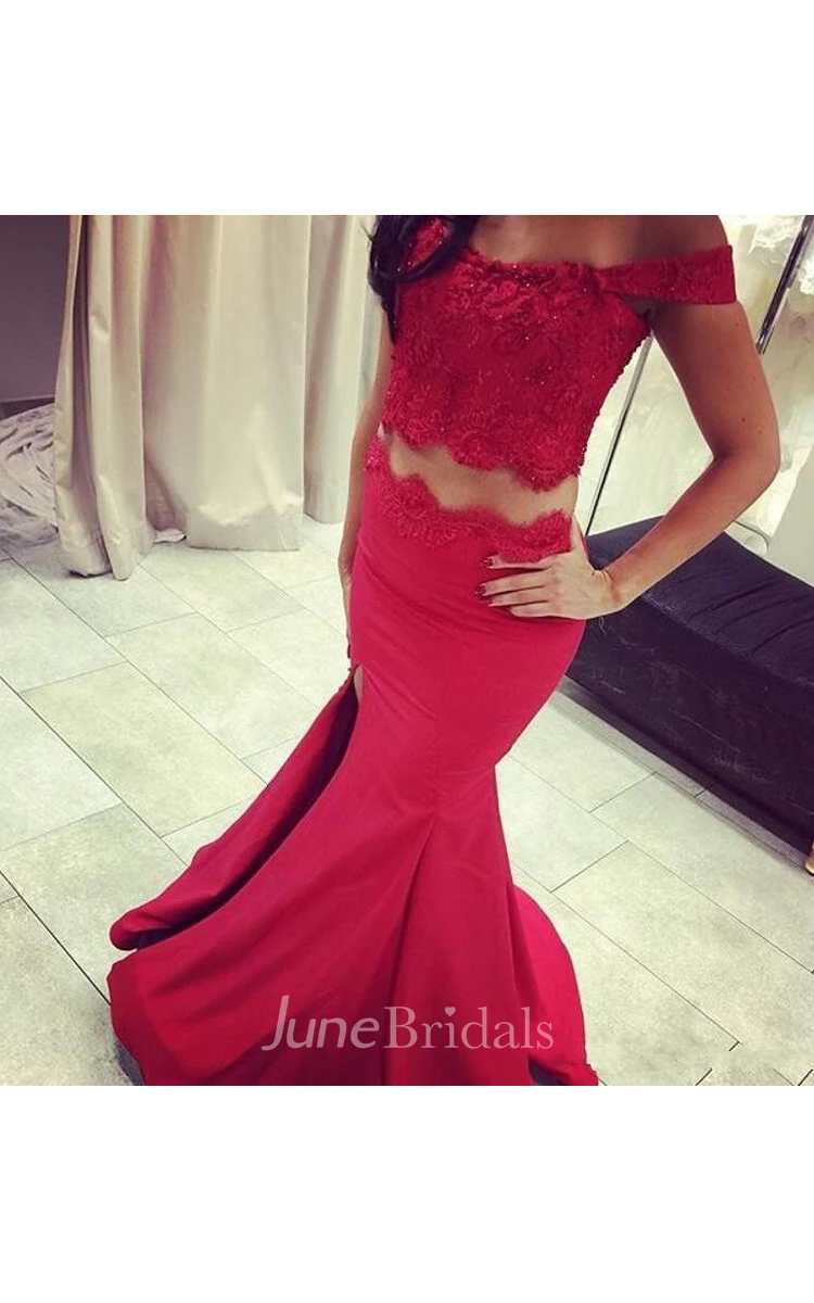 Off Shoulder Two Pieces Mermaid Evening Prom Dress