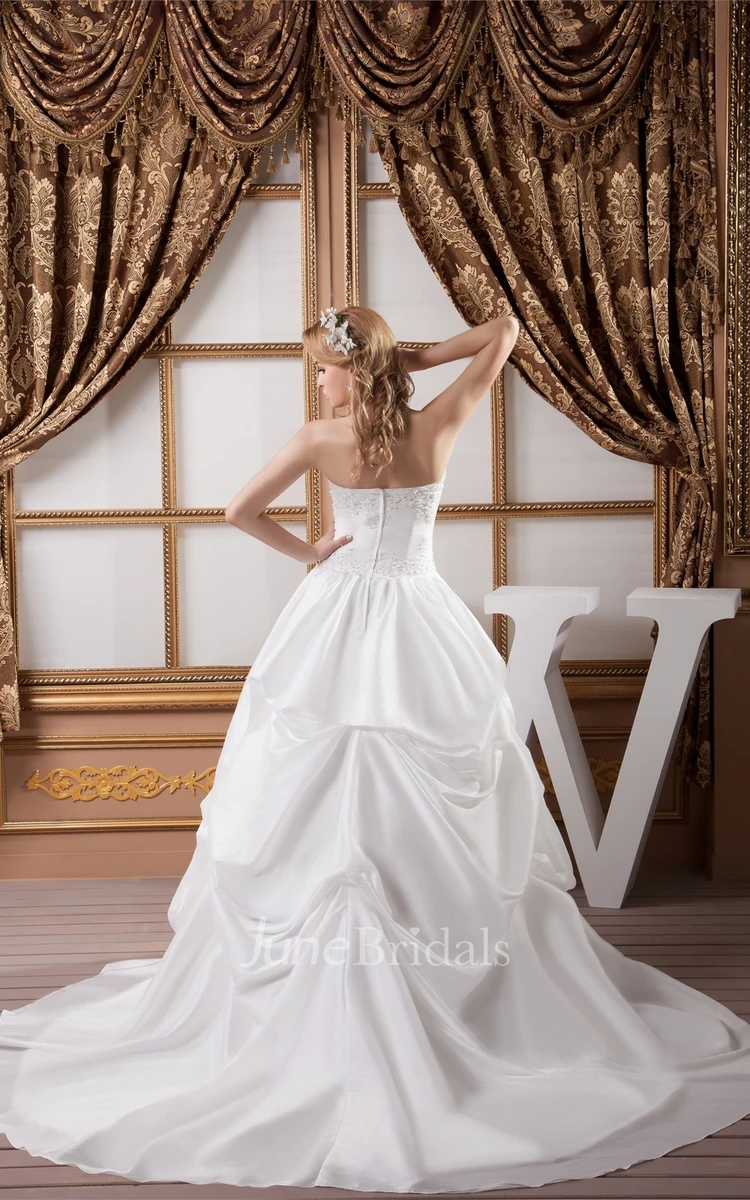 Strapless Pick-Up Lace Ball Gown with Beading and Tiers