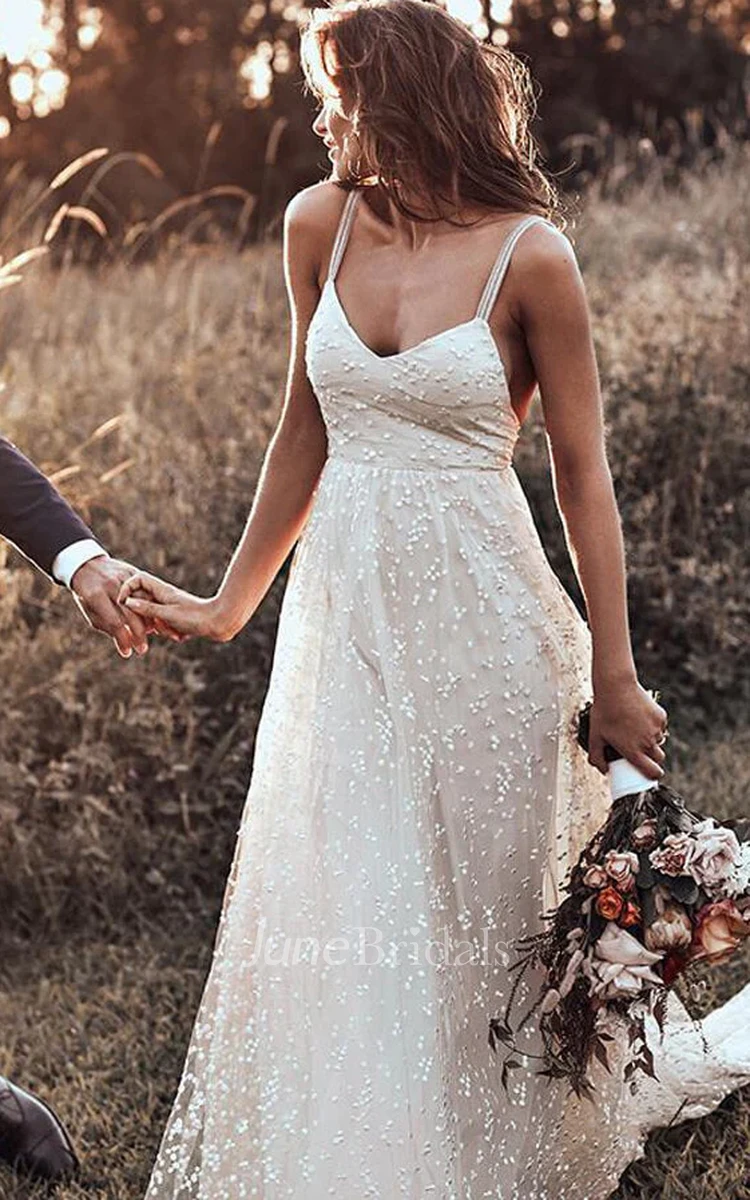 Vintage Country A-Line Boho Lace V-Neck Wedding Dress Rustic Mature Sleeveless Backless Beach Bridal Gown