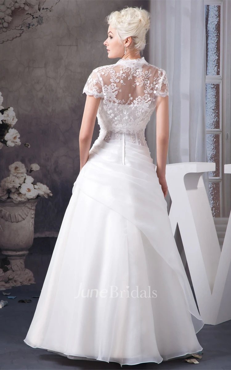 Sleeveless A-Line Tulle Gown with Appliqued and Bolero