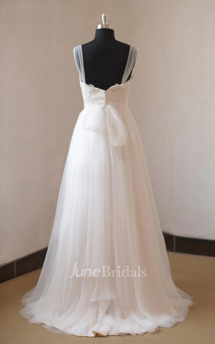 A-Line Chiffon Tulle Lace Weddig Dress With Illusion