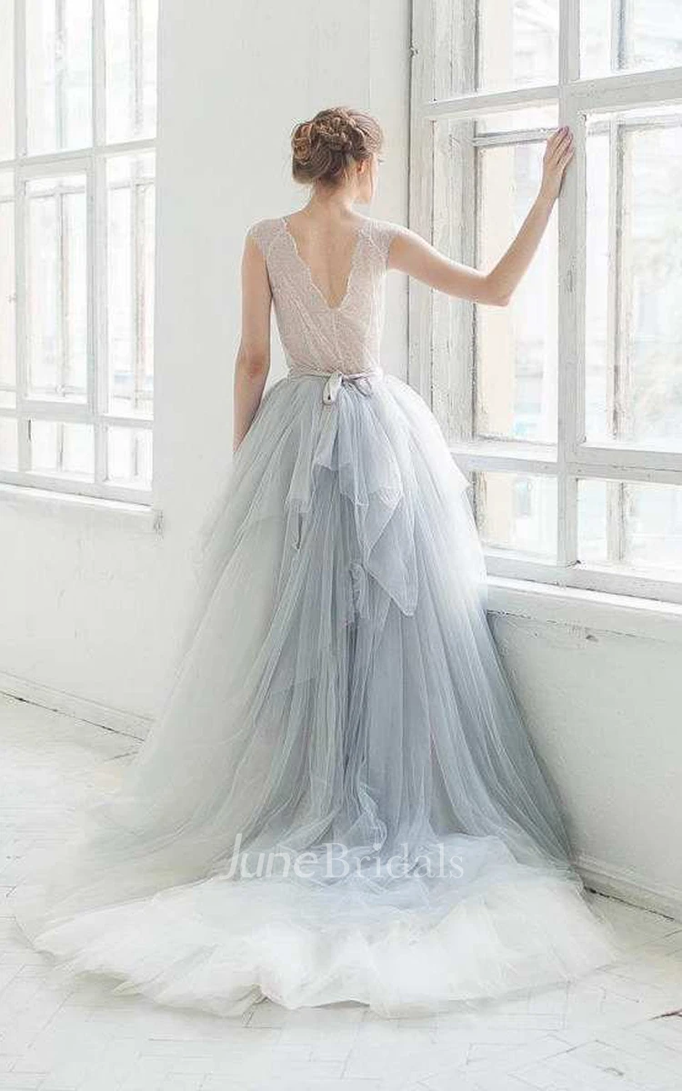 Elegant Princess Boho Lace A-Line Wedding Dress Western Modern Tulle Satin Train Party Ball Gown