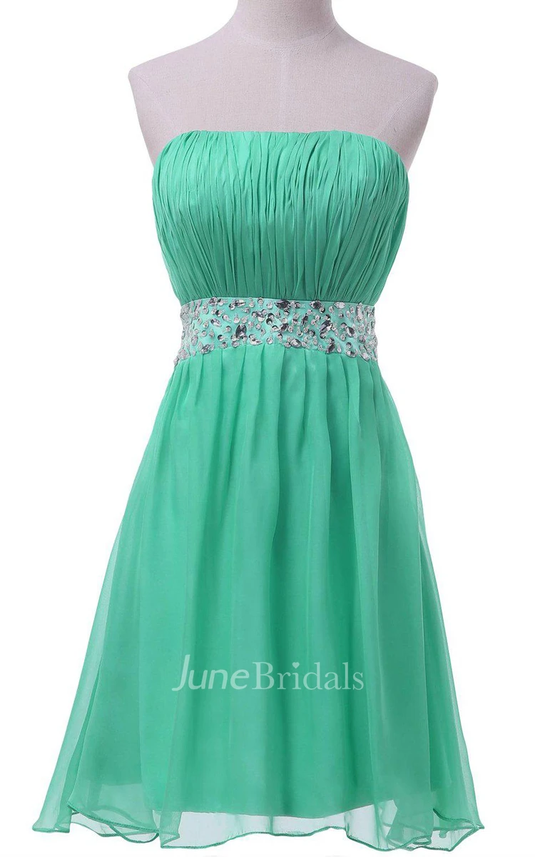 Strapless A-line Chiffon Dress With Pleats and Sequins