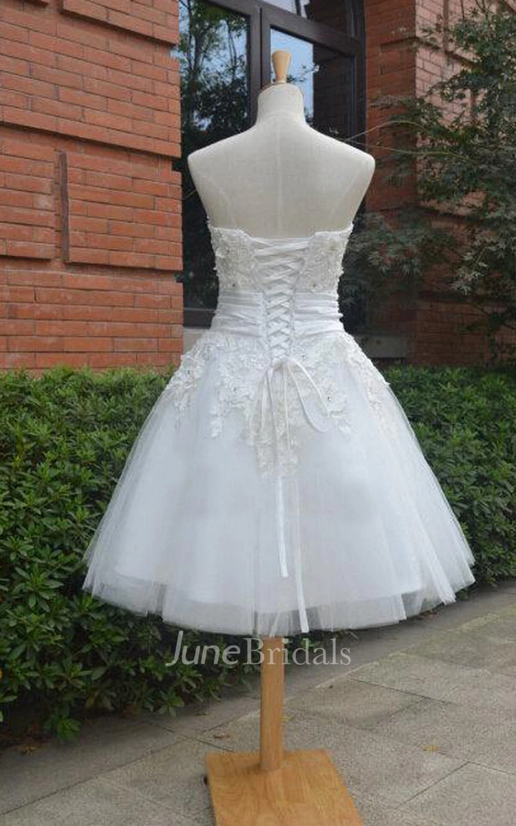 Knee-Length Tulle Lace Dress With Beading Lace-Up Back