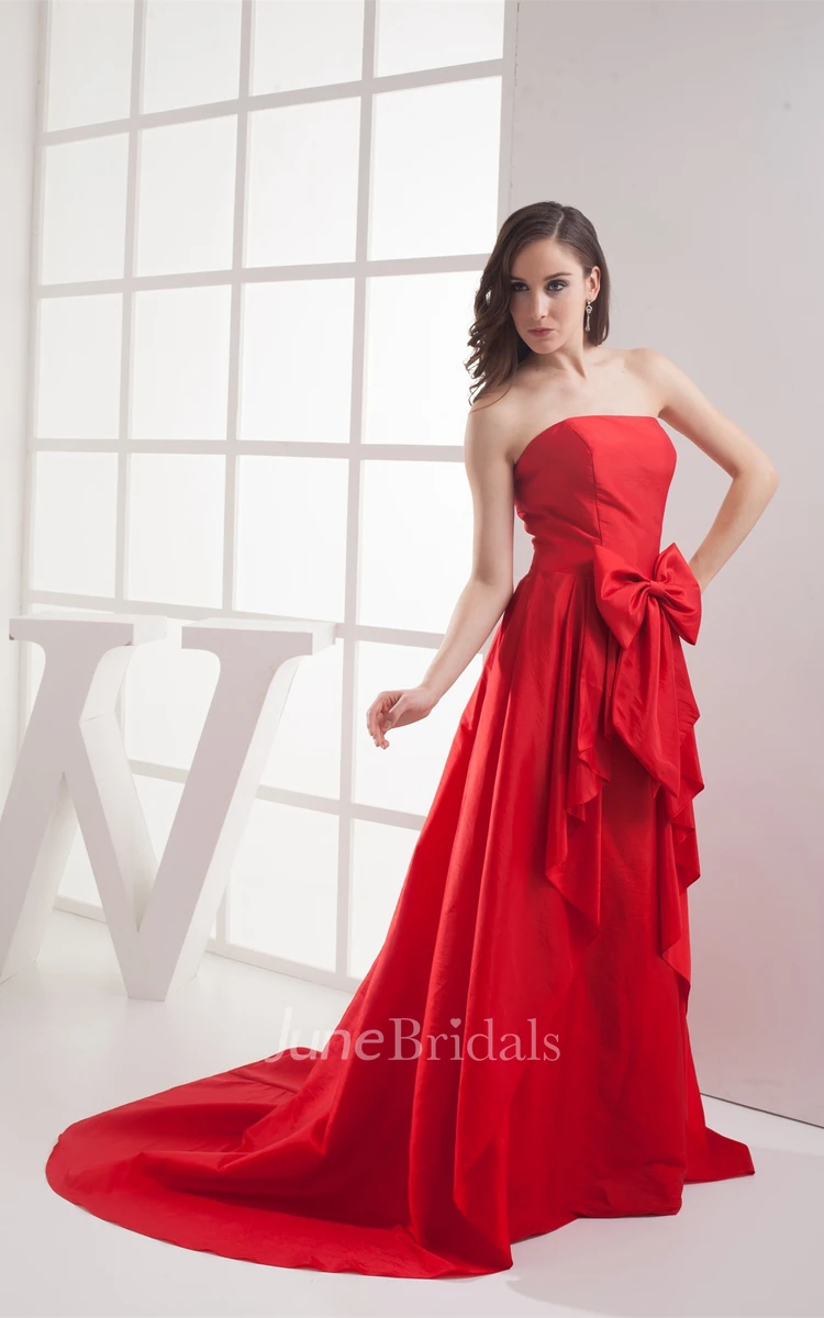 Strapless A-Line Chiffon Maxi Dress with Draping and Bow