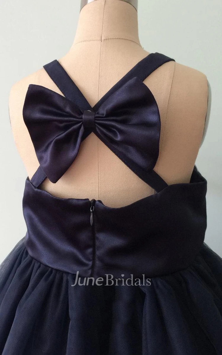 Strapped Tulle&Satin&Taffeta Dress With Flower