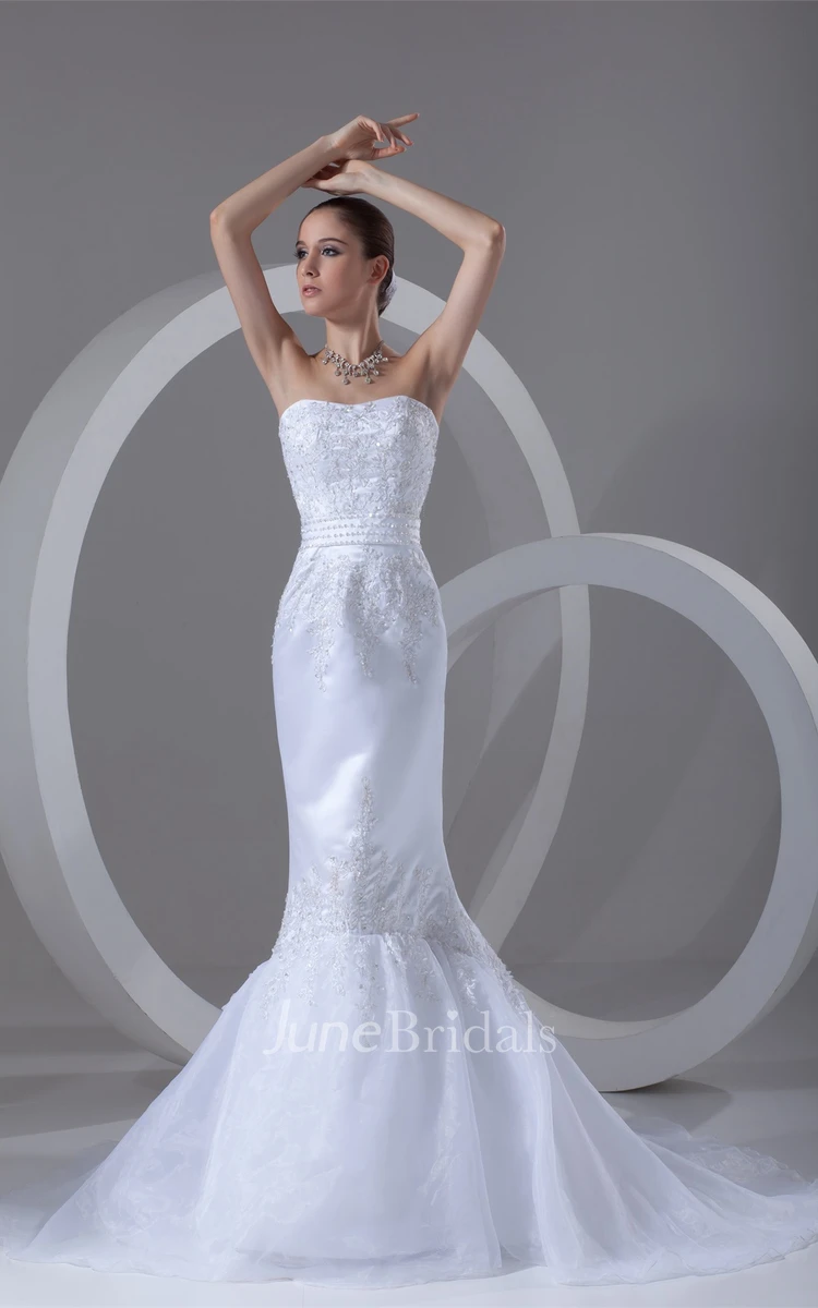 strapless mermaid lace dress with court train and corset back