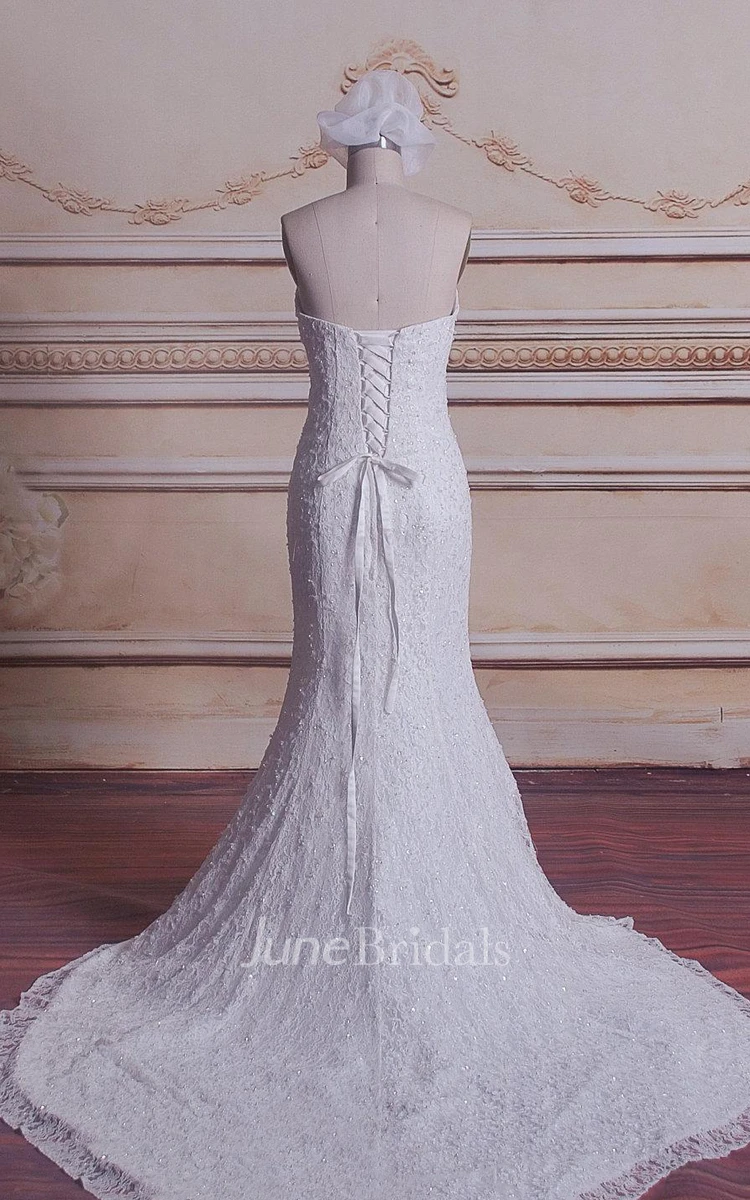 Mermaid Strapped Sweetheart Lace Satin Dress With Beading Sequins