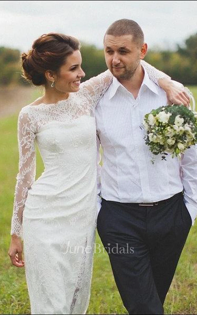 Romantic Fitted Style Long Lace Sleeves High Neck Wedding Dress